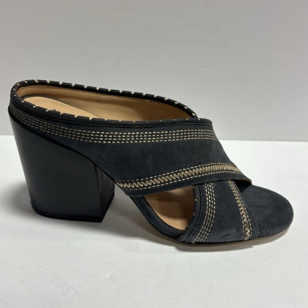 Naked Feet Women’s Freesia, Navy Block Heel Sandals, Size 7.5 M